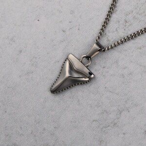Silver Shark Tooth Pendant Chain Necklace Stainless Steel